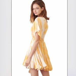 Storia Women Medium Midi Tunic Boho Yellow‎ White TieDye Waist Tie Lined Dress
